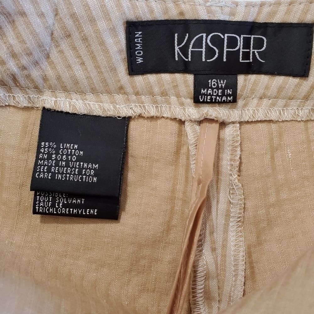 NEW Linen Cotton Striped Plus Size Pants Size 16W Kasper Ankle Trousers Office - Picture 11 of 12